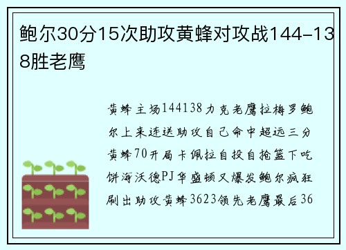 鲍尔30分15次助攻黄蜂对攻战144-138胜老鹰